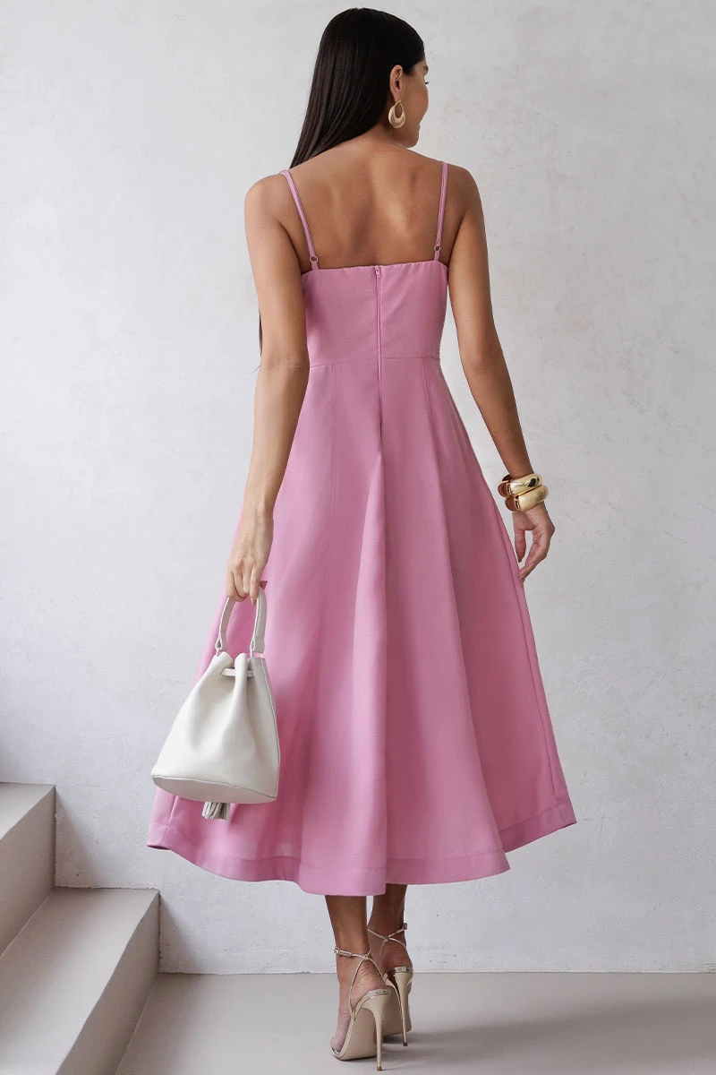 Miss Misses - Elizandra Dress with Thin Straps, Pleated Bust, Rose - 54707031