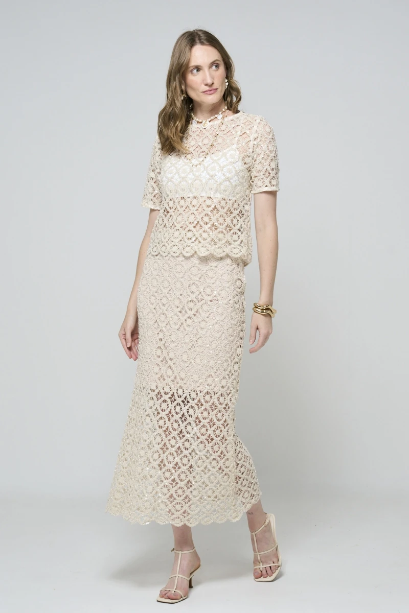 Hidrogênio - NATURAL LACE T-SHIRT TOP - 20608182 Hidrogênio - NATURAL LACE T-SHIRT TOP - 20608182