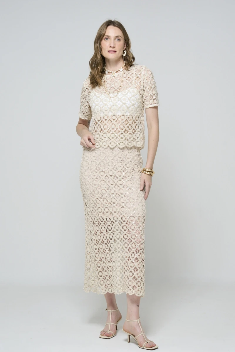 Hidrogênio - NATURAL LACE T-SHIRT TOP - 20608182 Hidrogênio - NATURAL LACE T-SHIRT TOP - 20608182