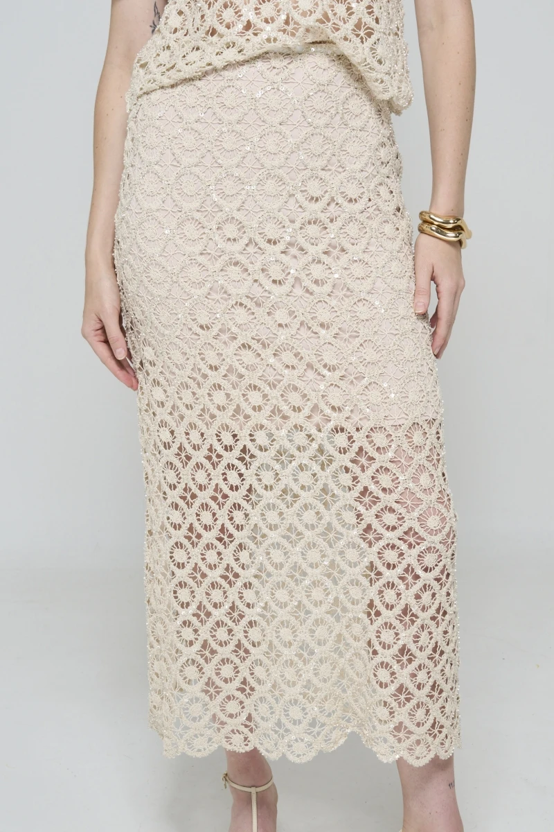 Hidrogênio - Natural Lace Straight Skirt - 20609182