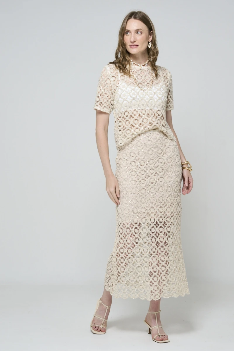 Hidrogênio - Natural Lace Straight Skirt - 20609182