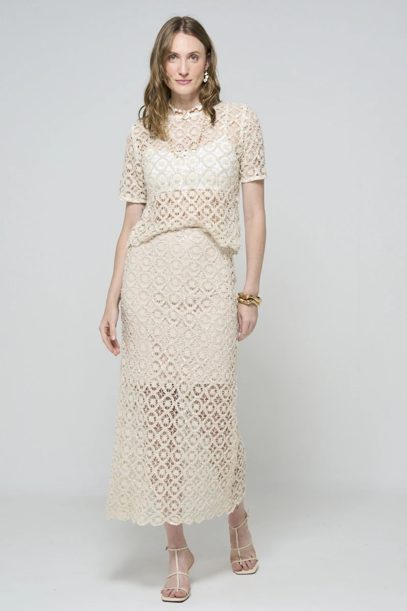 Hidrogênio - Natural Lace Straight Skirt - 20609182