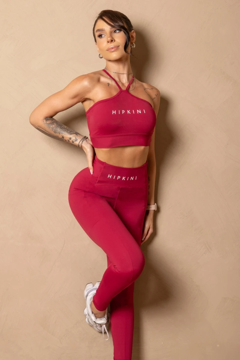 Hipkini - Fitness Leggings Enjoy the moment Wine with silk - 33331485