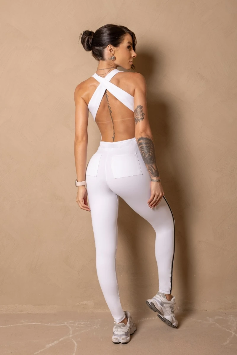 Hipkini - Enjoy the moment Fitness Jumpsuit White with black piping - 33331493 Hipkini - Enjoy the moment Fitness Jumpsuit White with black piping - 33331493