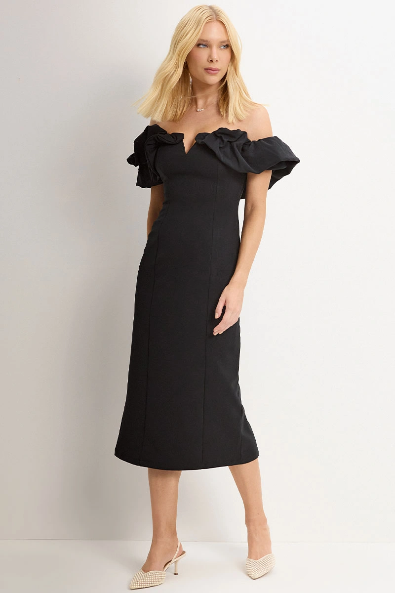 Miss Misses - Dress Driely MD VC neckline/frills Black - 54689001