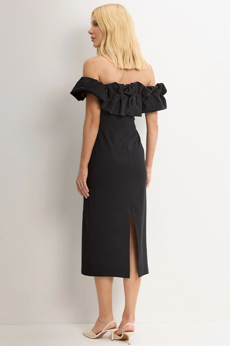 Miss Misses - Dress Driely MD VC neckline/frills Black - 54689001