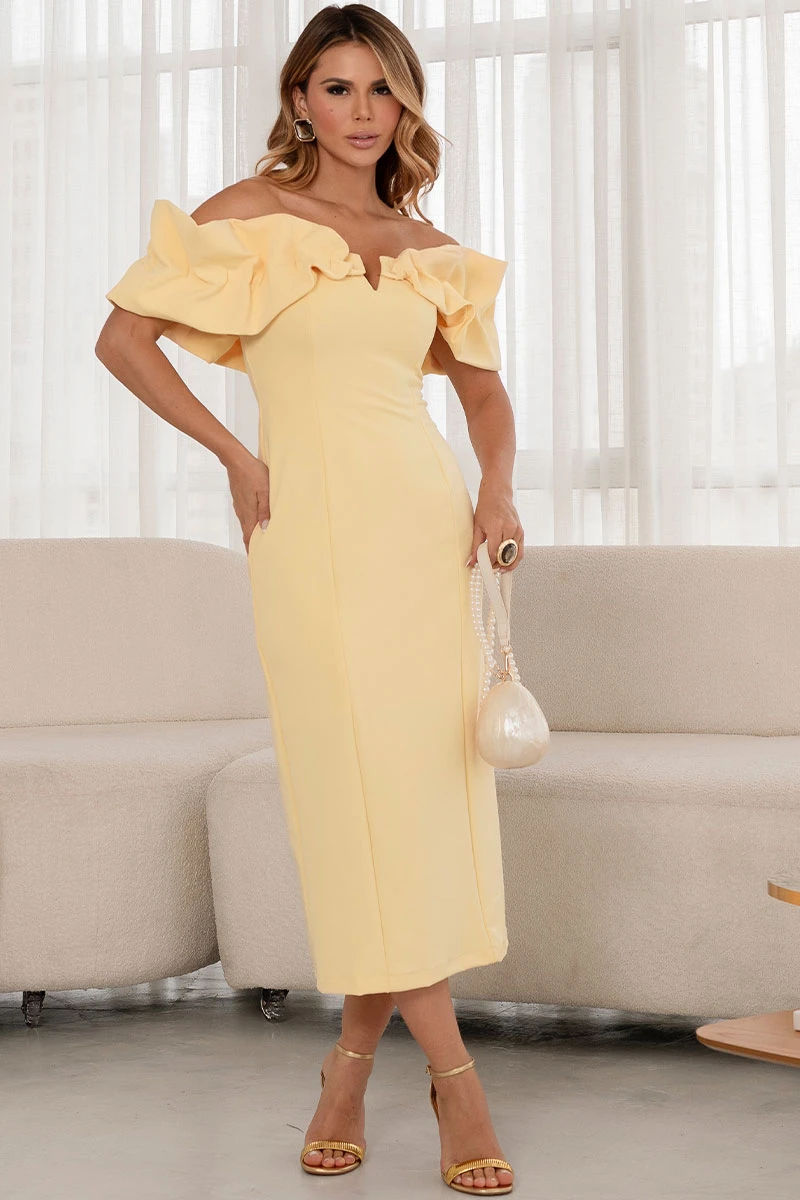 Miss Misses - Dress Driely MD VC neckline/frills Yellow - 54689003