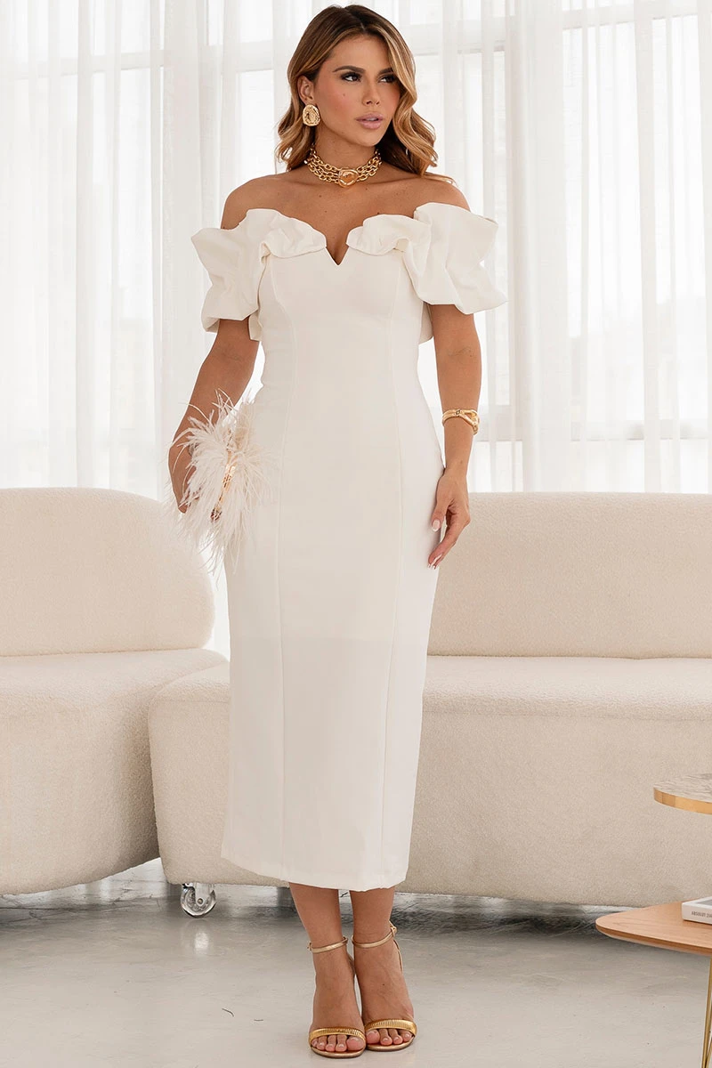 Miss Misses - Dress Driely MD VC neckline/frills Off White - 54689030