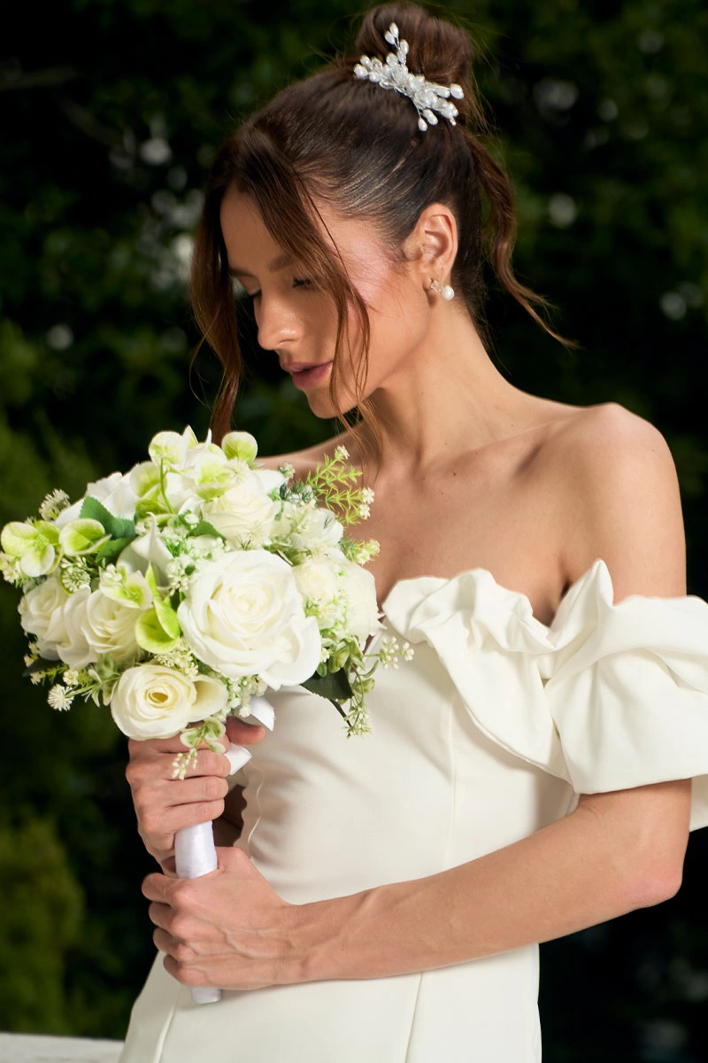 Miss Misses - Dress Driely MD VC neckline/frills Off White - 54689030