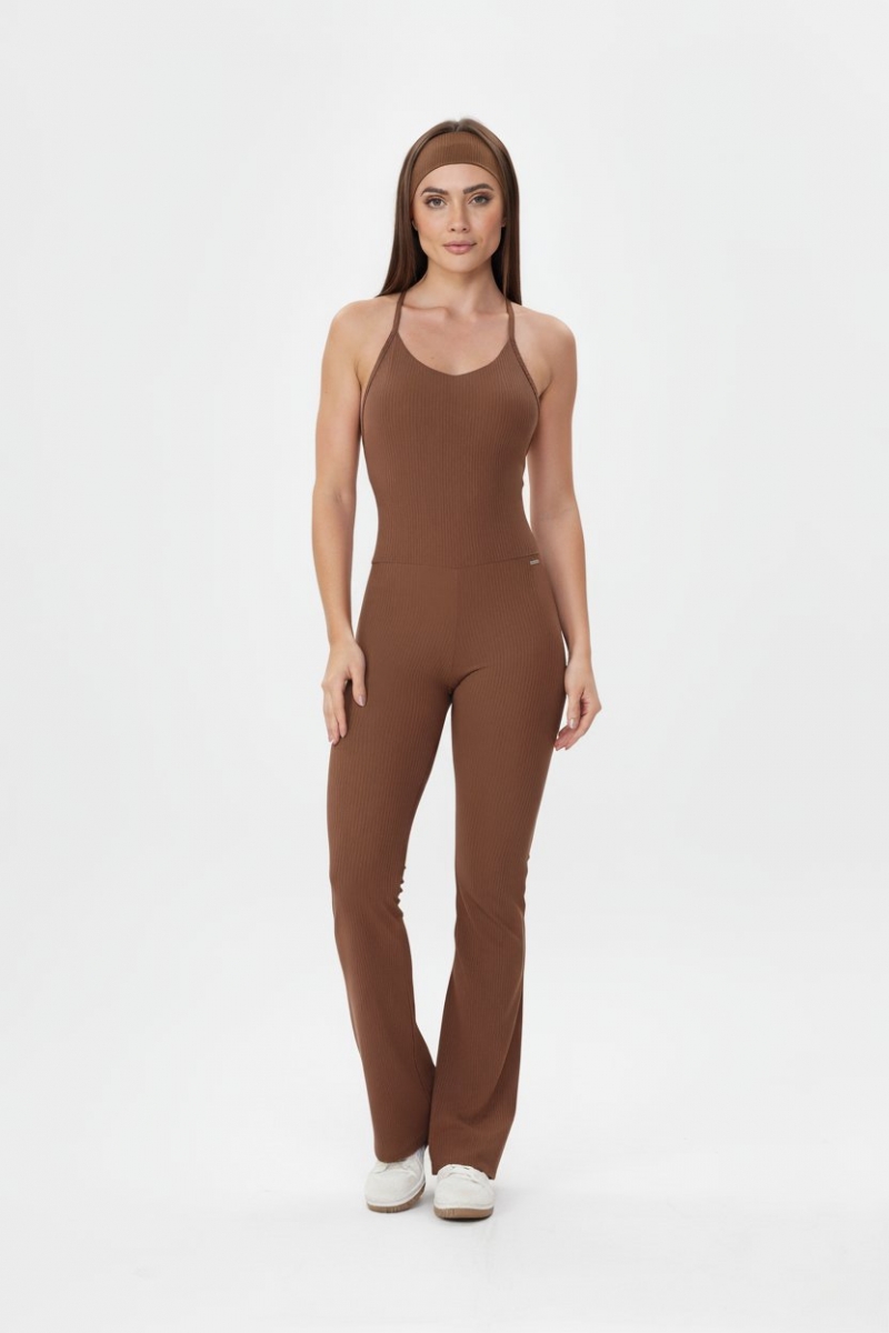 Lets Gym - Flare Comfort Rib jumpsuit Brown - 2985MR