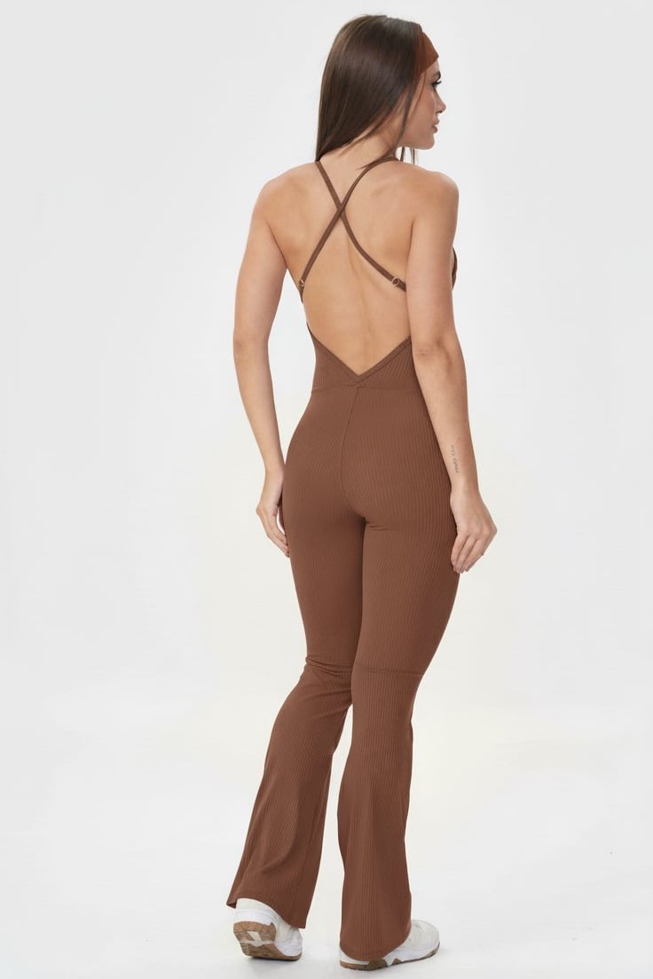 Lets Gym - Flare Comfort Rib jumpsuit Brown - 2985MR Lets Gym - Flare Comfort Rib jumpsuit Brown - 2985MR