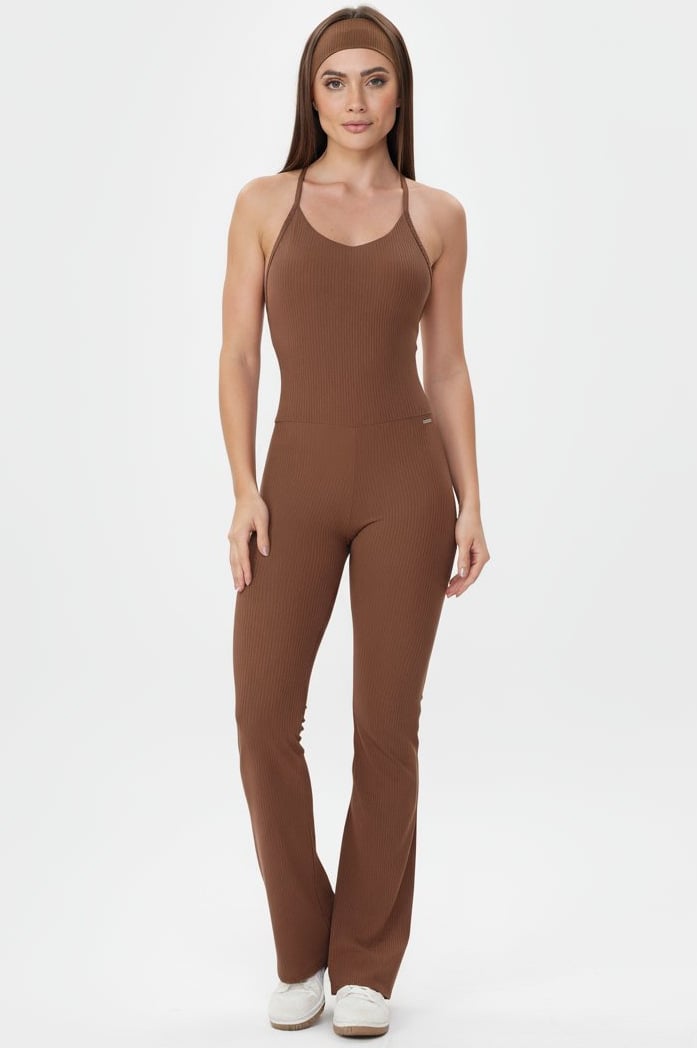 Lets Gym - Flare Comfort Rib jumpsuit Brown - 2985MR Lets Gym - Flare Comfort Rib jumpsuit Brown - 2985MR