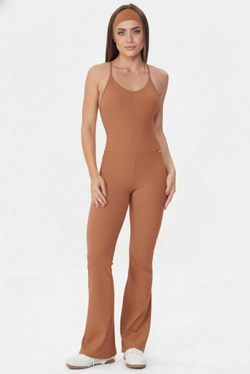 Lets Gym - Flare Comfort Rib jumpsuit Brown - 2985MR