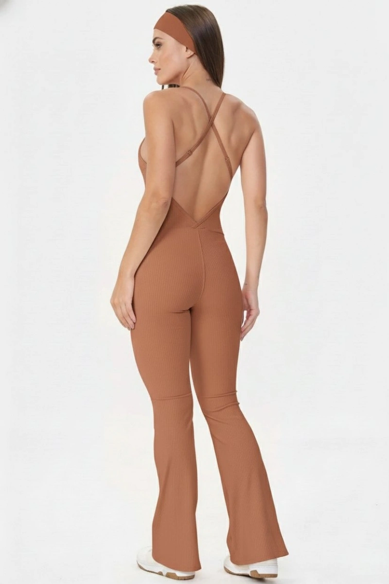 Lets Gym - Flare Comfort Rib jumpsuit Brown - 2985MR