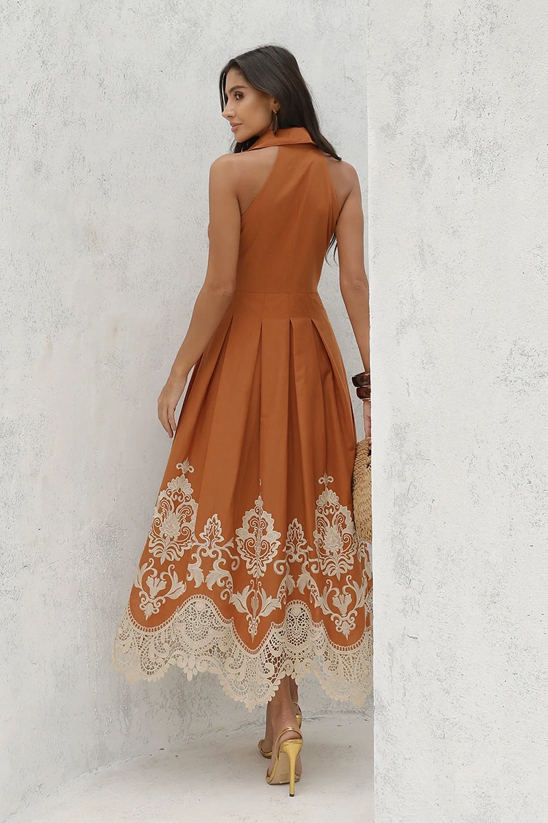 Dot Clothing - Dress Dot Clothing Cora Longuete Barra needlework Terracotta - 2896MARROM Dot Clothing - Dress Dot Clothing Cora Longuete Barra needlework Terracotta - 2896MARROM