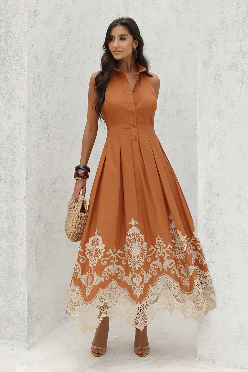 Dot Clothing - Dress Dot Clothing Cora Longuete Barra needlework Terracotta - 2896MARROM