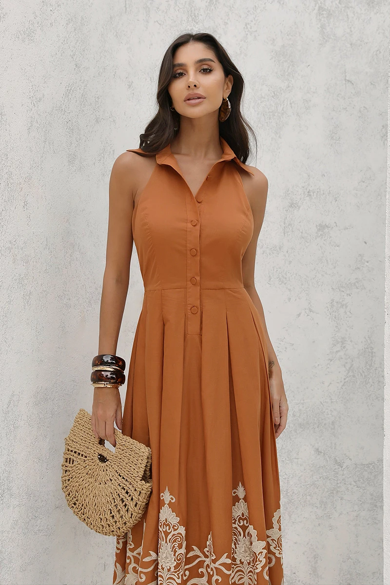 Dot Clothing - Dress Dot Clothing Cora Longuete Barra needlework Terracotta - 2896MARROM Dot Clothing - Dress Dot Clothing Cora Longuete Barra needlework Terracotta - 2896MARROM