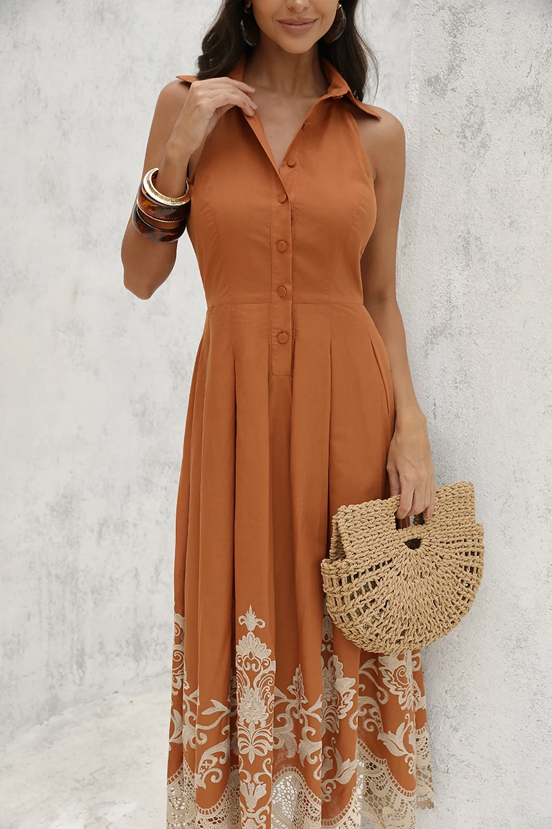 Dot Clothing - Dress Dot Clothing Cora Longuete Barra needlework Terracotta - 2896MARROM Dot Clothing - Dress Dot Clothing Cora Longuete Barra needlework Terracotta - 2896MARROM
