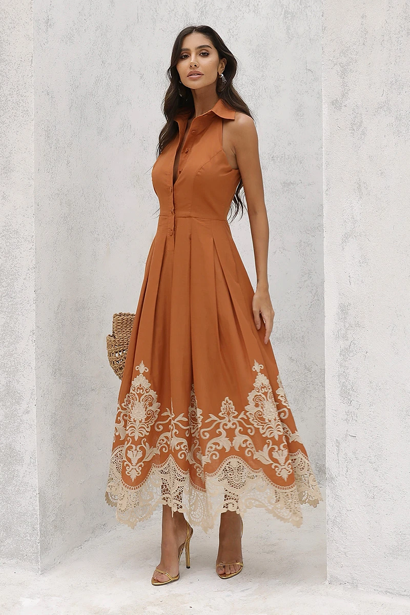 Dot Clothing - Dress Dot Clothing Cora Longuete Barra needlework Terracotta - 2896MARROM Dot Clothing - Dress Dot Clothing Cora Longuete Barra needlework Terracotta - 2896MARROM