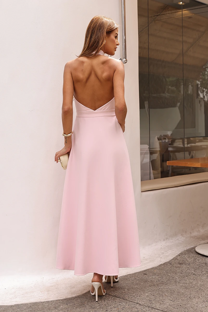 Dot Clothing - Dot Clothing Chloe Longuete Front Halter Dress Pink - 2871ROSA Dot Clothing - Dot Clothing Chloe Longuete Front Halter Dress Pink - 2871ROSA