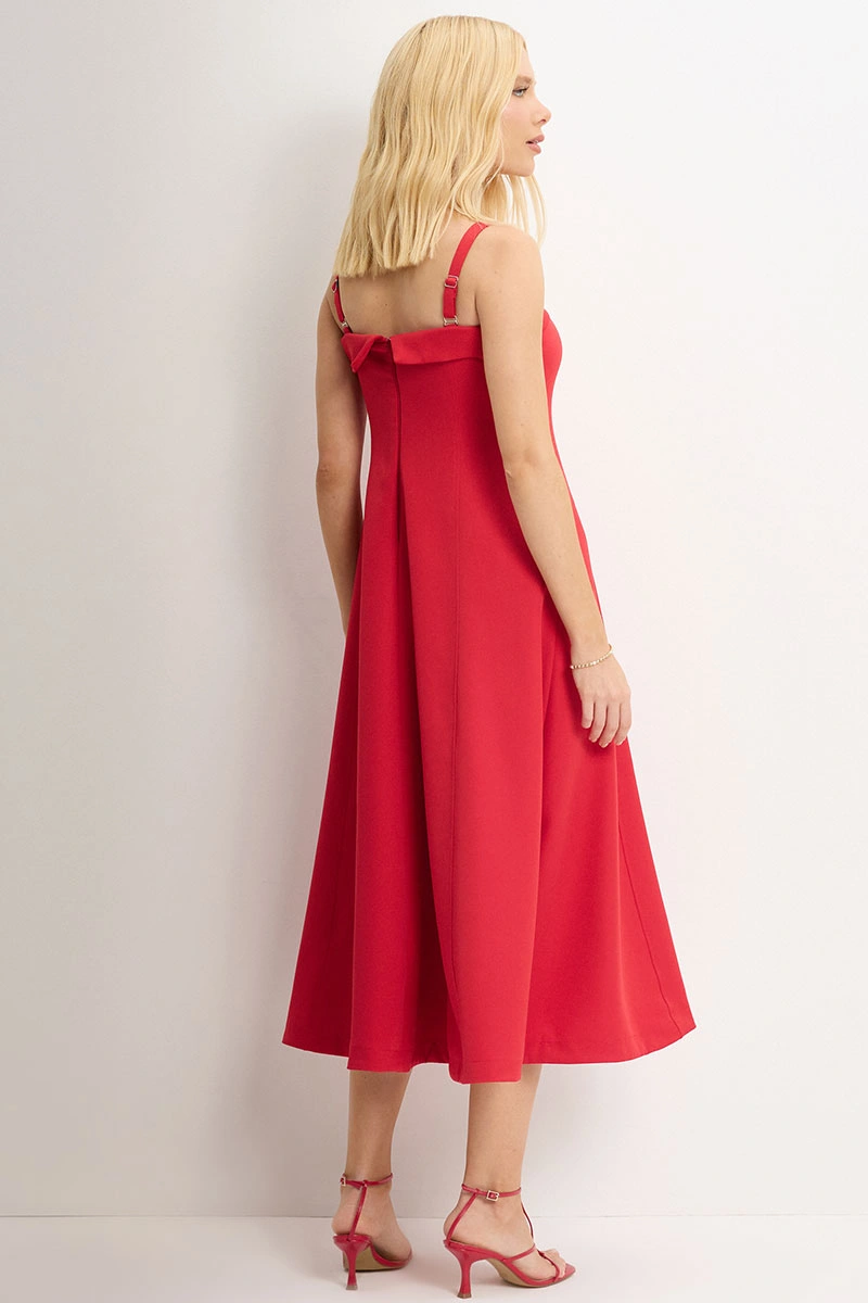 Miss Misses - Teodora Dress with Straps, Pockets, and Zipper in Red - 54679024