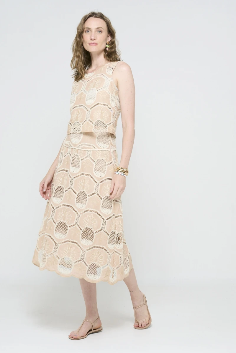 Hidrogênio - Beige skirt with yoke - 20515003