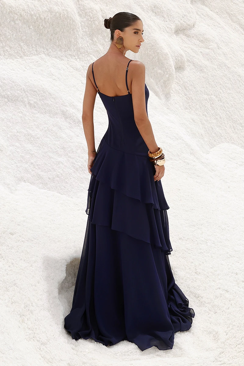 Dot Clothing - Dress Dot Clothing Long Kate Frill Asymmetrical Navy - 2897AZULES Dot Clothing - Dress Dot Clothing Long Kate Frill Asymmetrical Navy - 2897AZULES