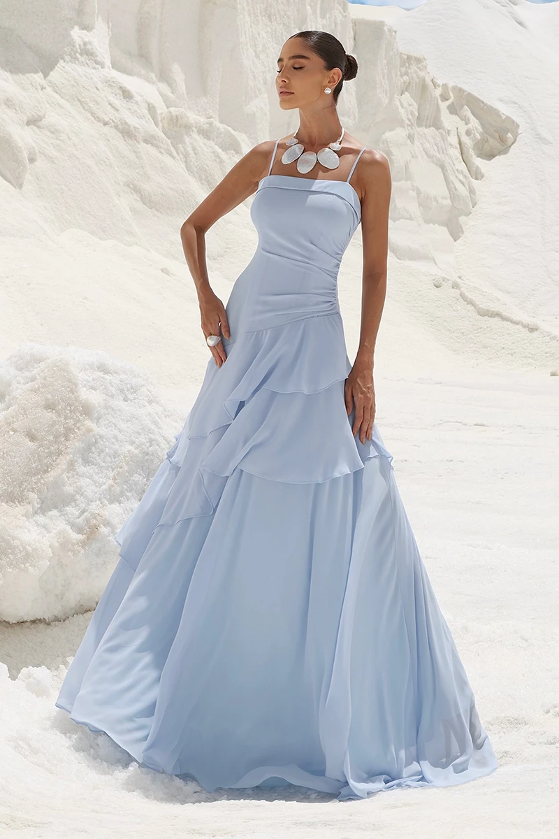 Dot Clothing - Dress Dot Clothing Long Kate Frill Asymmetrical Light Blue - 2897AZUL Dot Clothing - Dress Dot Clothing Long Kate Frill Asymmetrical Light Blue - 2897AZUL