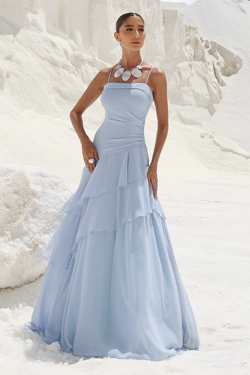 Dot Clothing - Dress Dot Clothing Long Kate Frill Asymmetrical Light Blue - 2897AZUL