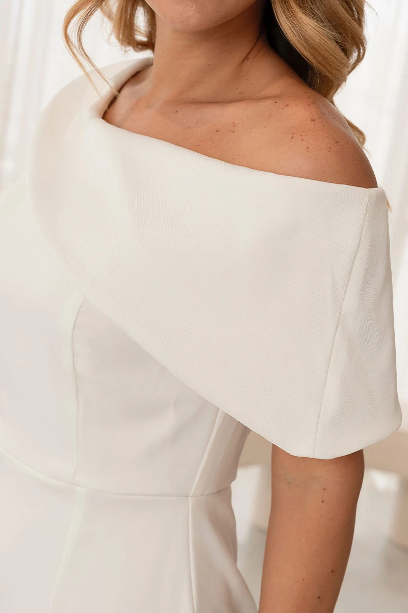 Miss Misses - Fabi Midi Dress, One Shoulder, Back Zipper, Off White - 54726030 Miss Misses - Fabi Midi Dress, One Shoulder, Back Zipper, Off White - 54726030