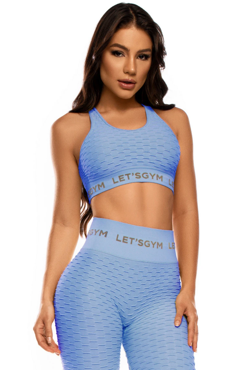 Lets Gym - Light Blue Brocade Seamless Top - 1256FAZC