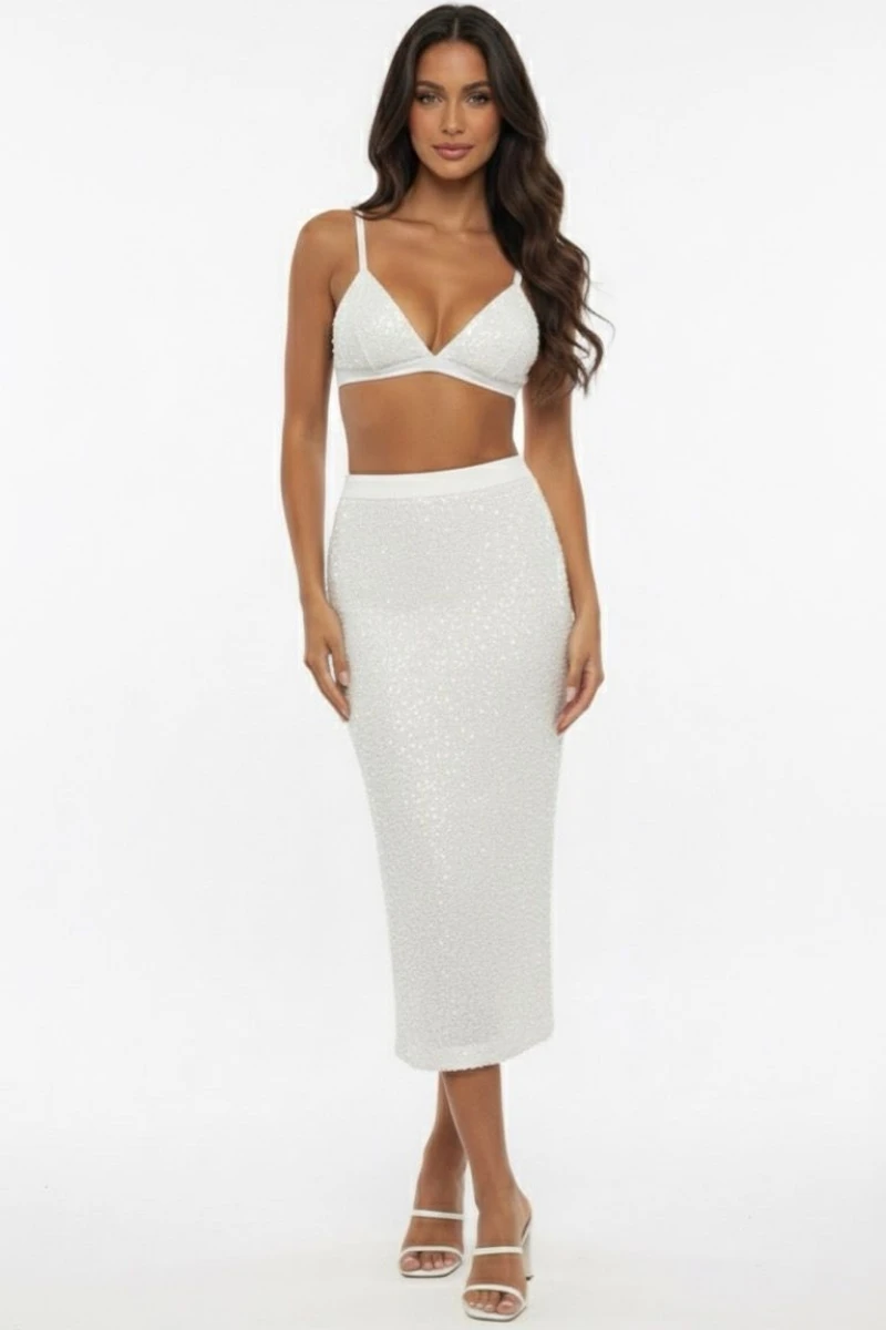 Hidrogênio - Off-white midi straight skirt - 20513018