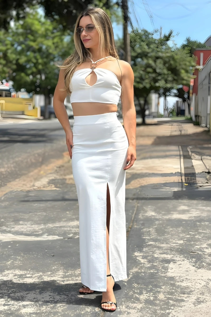 LANÇA PERFUME - High-waisted, super midi skirt with a slit, Lança Perfume - 2935