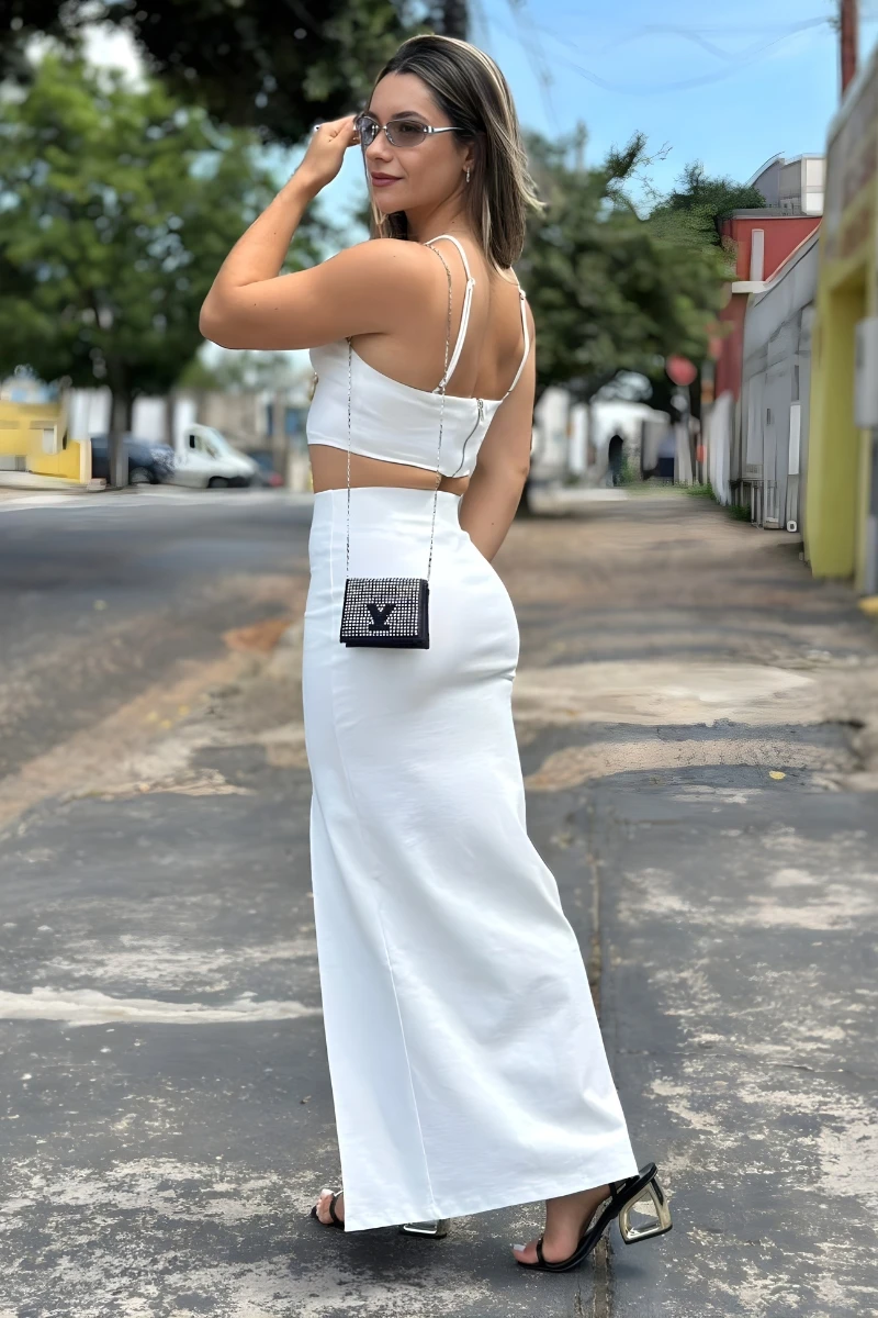LANÇA PERFUME - High-waisted, super midi skirt with a slit, Lança Perfume - 2935