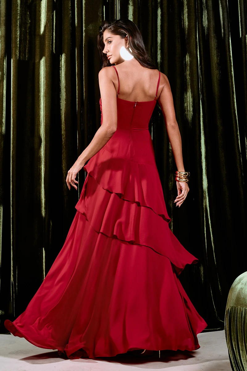 Dot Clothing - Dress Dot Clothing Long Kate Frill Asymmetrical Red - 2897VERM