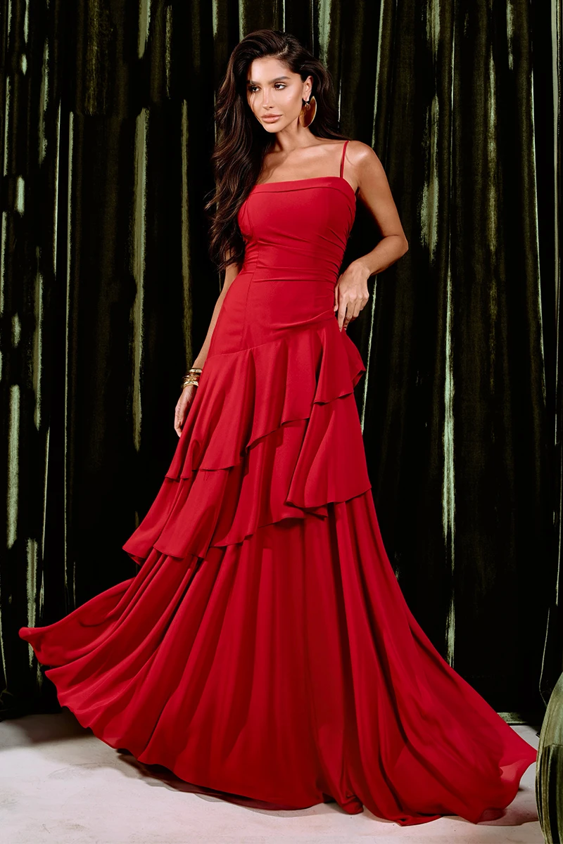 Dot Clothing - Dress Dot Clothing Long Kate Frill Asymmetrical Red - 2897VERM