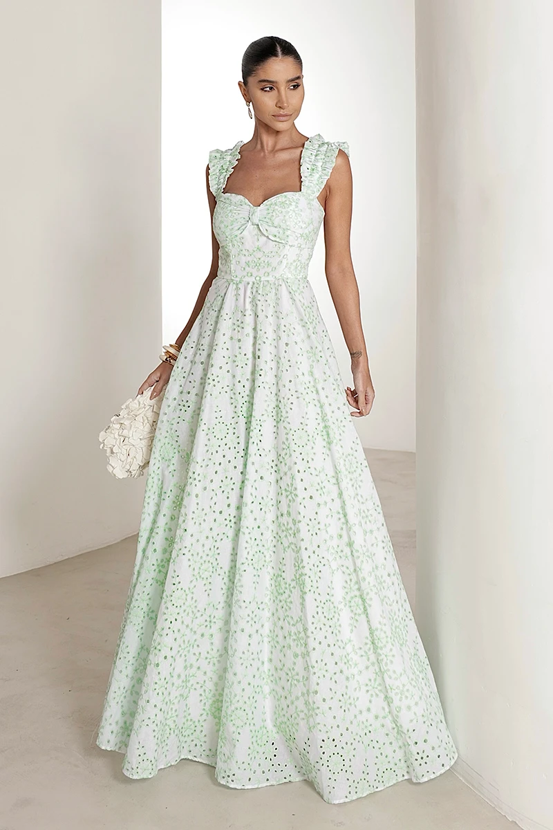 Dot Clothing - Dress Dot Clothing Longo Betina Laise White and Green - 2902BVERDE