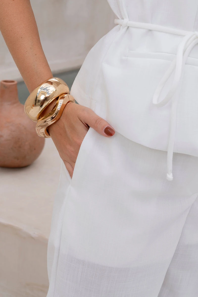 Miss Misses - Agnes Pants and Shirt Set with Off-White Button Detail - 54674030