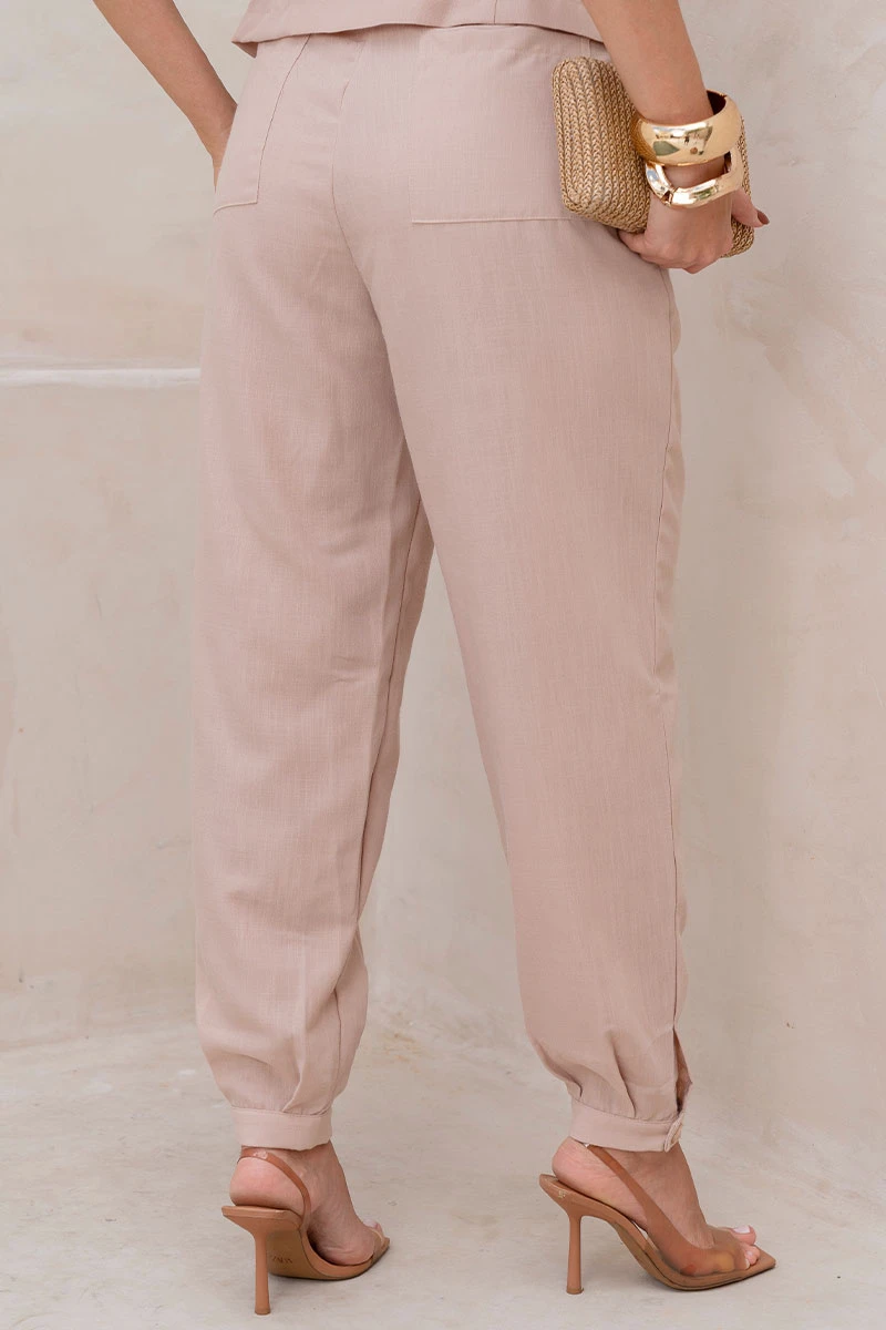 Miss Misses - Agnes Set: Pants with Shirt and Button Detail, Beige - 54674215