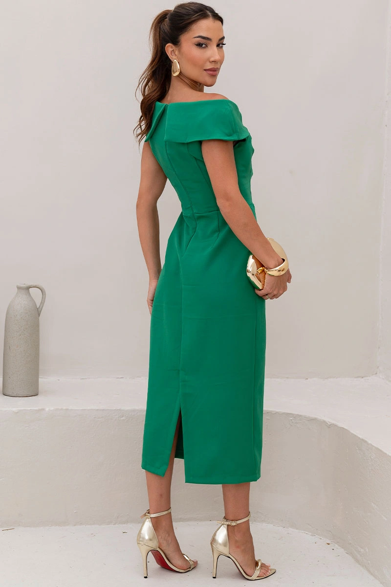 Miss Misses - Leila Sheath Dress with Flower Detail on Collar, Green - 54670023