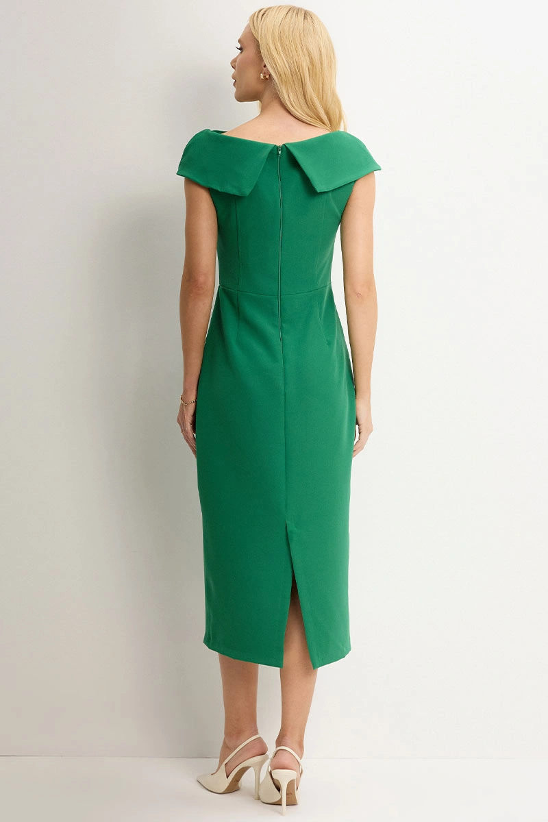 Miss Misses - Leila Sheath Dress with Flower Detail on Collar, Green - 54670023