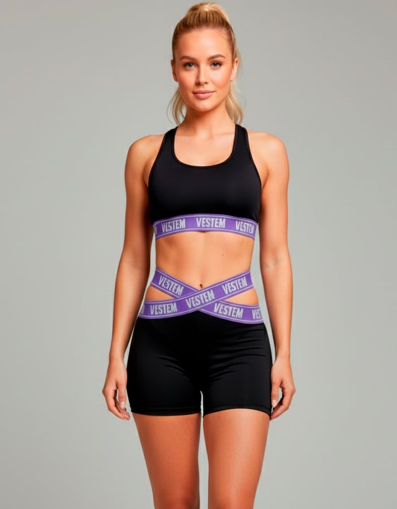 Vestem - Luciana Black and Lavender Neon and Mint Shorts and Top Set - CJ301.BF.C0619