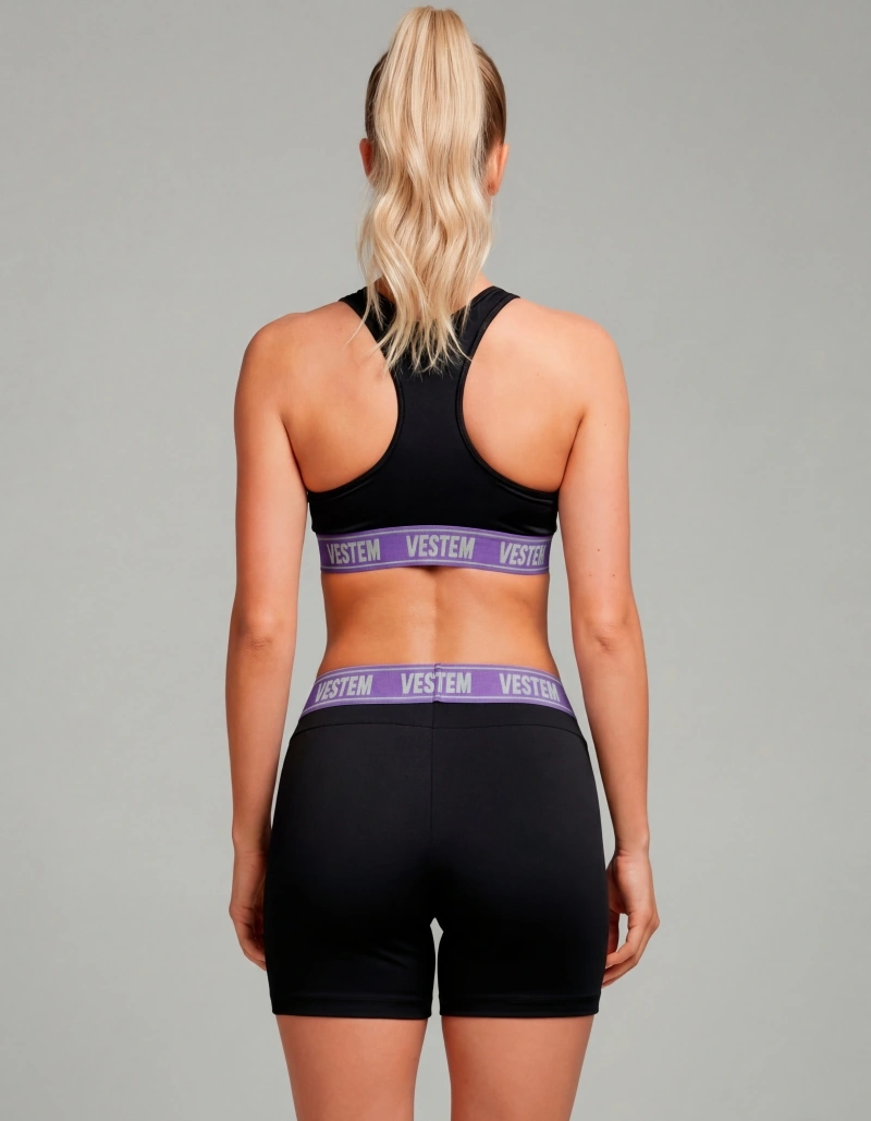 Conjunto Shorts e Top Luciana Preto e Lavanda Neon e Menta 2