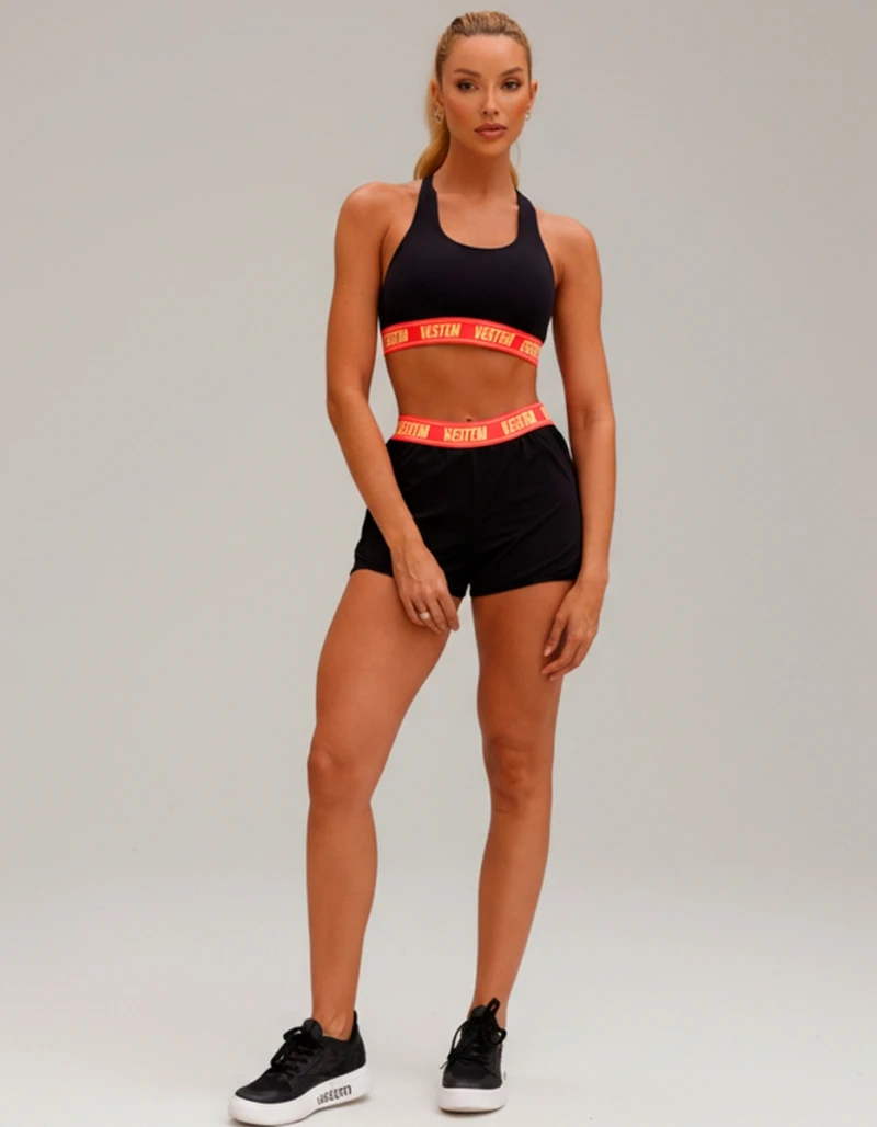 Vestem - Conjunto Shorts Corrida e Top Billy Preto e Rosa Electra - CJ304.BF.C0546