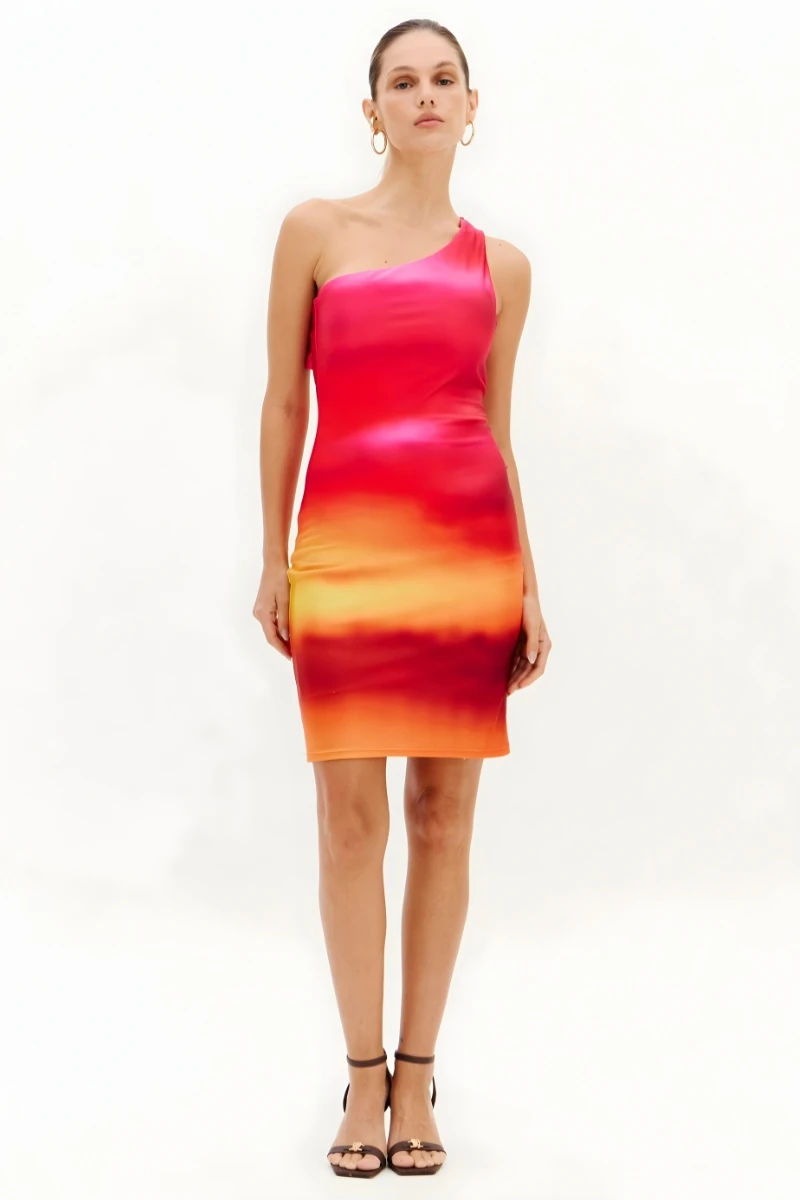 LANÇA PERFUME - Short Printed One-Shoulder Dress by Lança Perfume - 12307