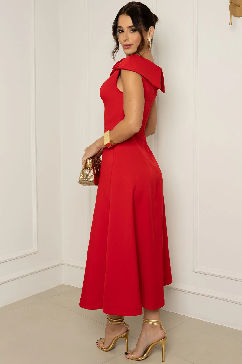 Miss Misses - Hilda Dress with Flower Detail on Collar, Red - 54592024