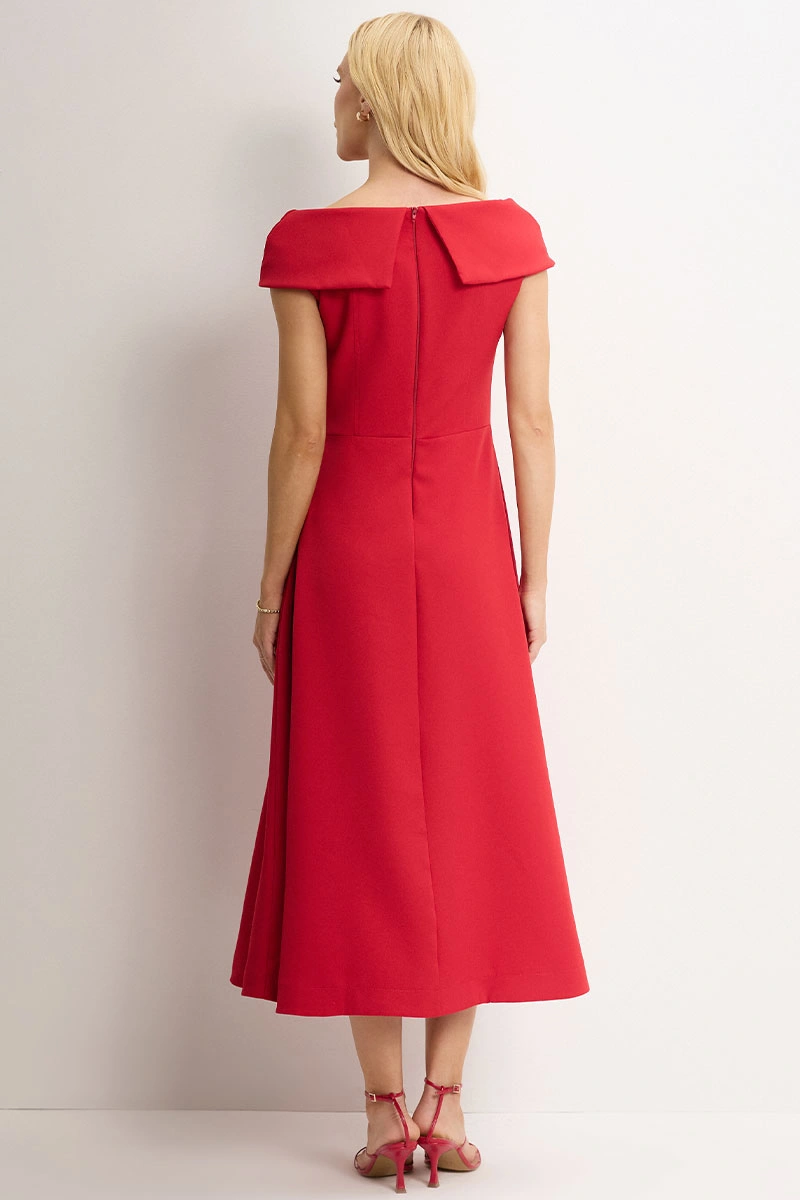 Miss Misses - Hilda Dress with Flower Detail on Collar, Red - 54592024