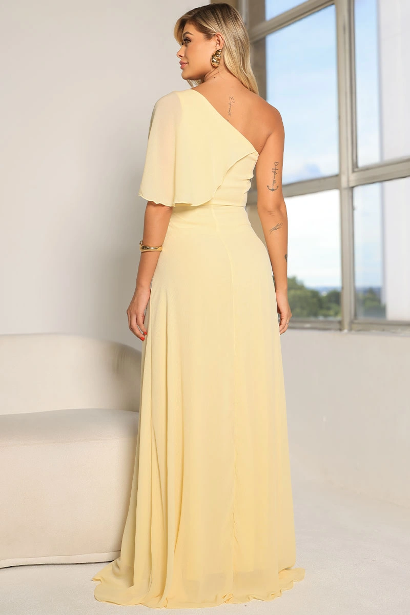 Miss Misses - Jamile Long One Shoulder Yellow Dress - 54739003