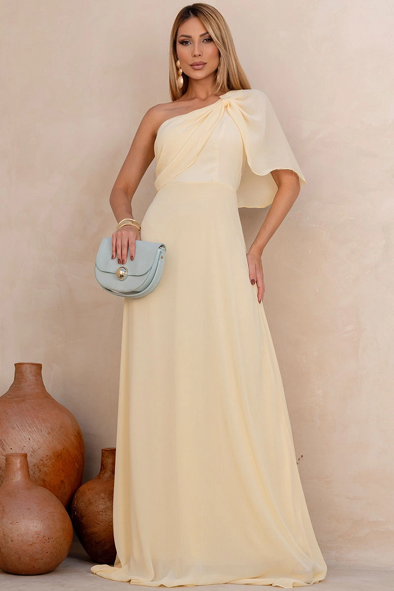 Miss Misses - Jamile Long One Shoulder Yellow Dress - 54739003