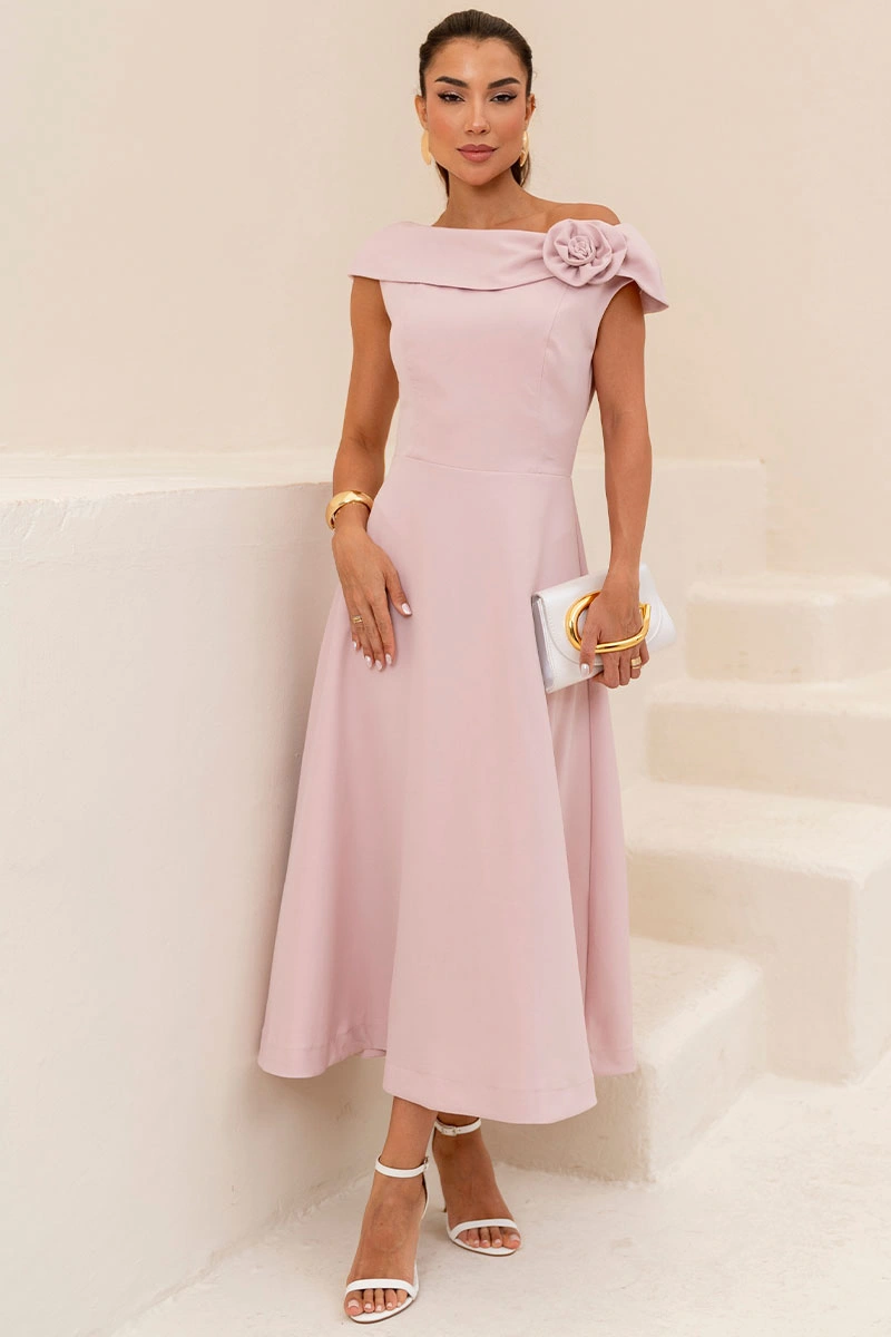 Miss Misses - Hilda Dress with Flower Detail on Collar, Rose - 54592031